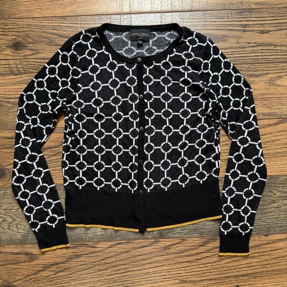 Absolutely Creative Worldwide Cardigan Women’s L Black White Geometric Knit USA - Picture 1 of 5